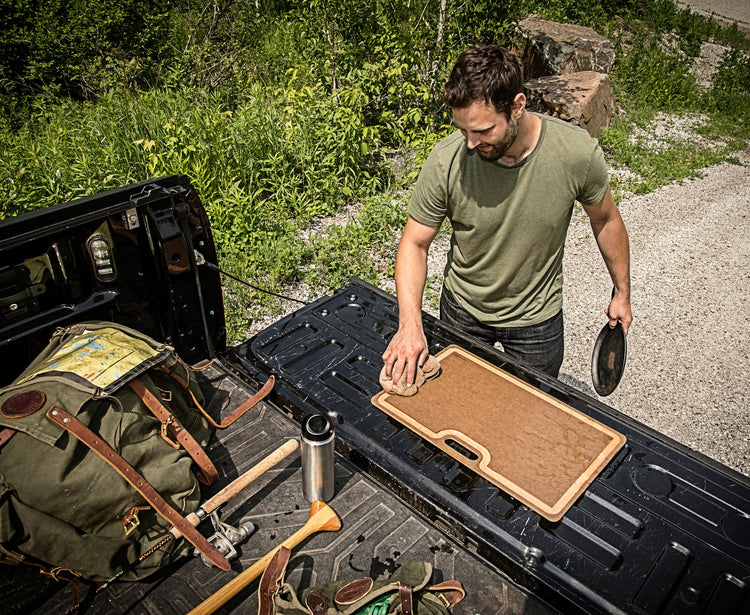 Big Game Cutting Board in Nutmeg ready for on the road adventures